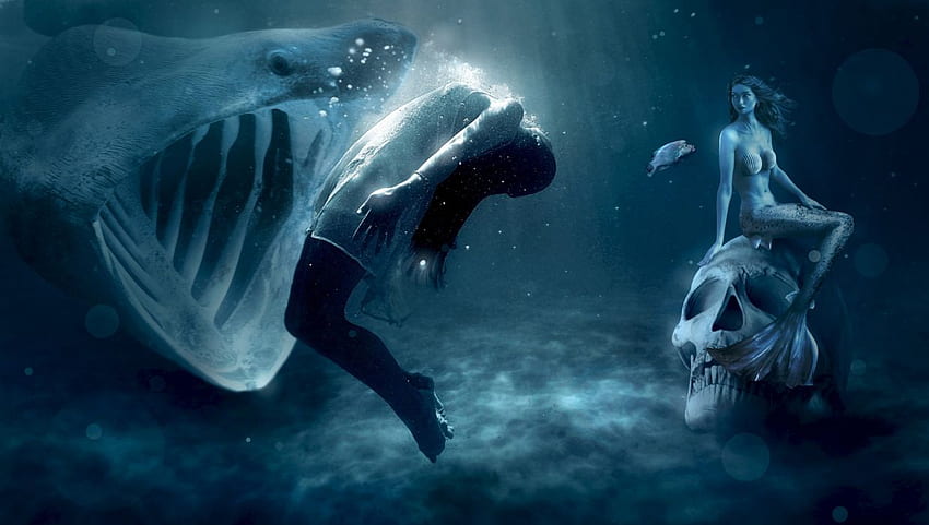 DARK evil scary horror macabre fantasy ., Scary Shark HD wallpaper