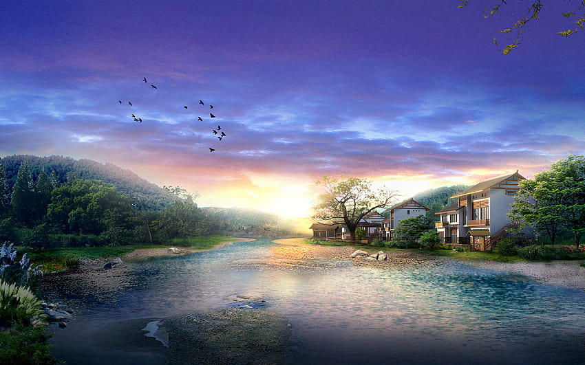 Flusshaus HD-Hintergrundbild