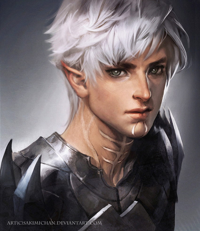 AI Art Generator: Black hair, male elf, assassin, amethyst eyes, daggers,  black cloak,