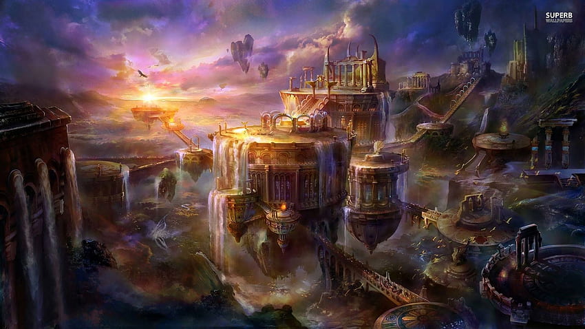 Steampunk, victoriano y gótico. Steampunk, paisaje de fantasía, ciudad de fantasía, castillo victoriano fondo de pantalla
