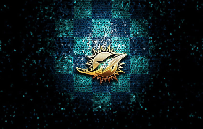 sport, logo, NFL, glitter, checkered, Miami Dolphins for , section спорт HD wallpaper