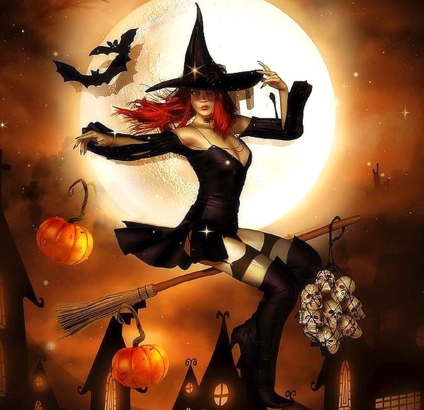~Smashing Pumpkins~, seltsame Dinge, die Leute tragen, digitale Kunst, Totenköpfe, kreative vorgefertigte, Hexen, Kürbisse, gemischte Medien, die vier Jahreszeiten lieben, Halloween, Urlaub, Fantasy, Rothaarige, Fledermäuse HD-Hintergrundbild
