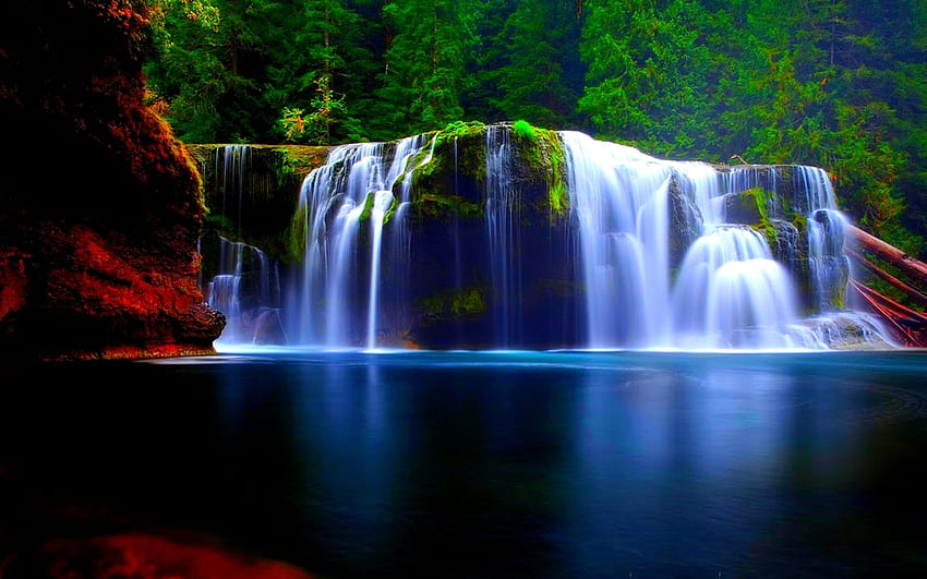 美しい滝、静けさ、滝、自然、水、岩、美しさ 高画質の壁紙