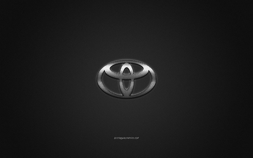 Toyota 로고, 은색 로고, 회색 탄소 섬유 배경, Toyota 금속 엠블럼, Toyota, 자동차 브랜드, 해상도가 있는 창의적인 예술. 고품질 HD 월페이퍼