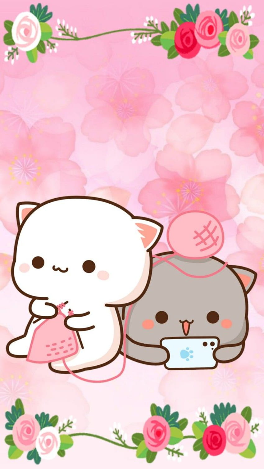 Ide Mochi Mochi Persik. kucing chibi, kucing anime lucu, kartun lucu wallpaper ponsel HD