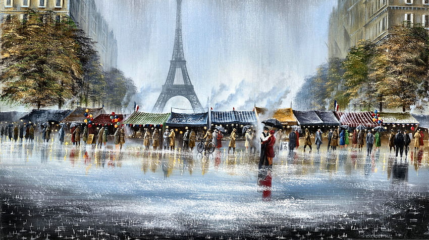 Paris, city, art, town, beautiful, summer, retro, eiffel tower, painting,  street, view HD wallpaper | Pxfuel