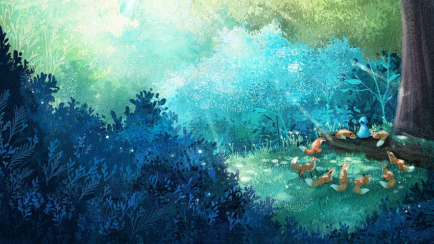 Fox, Forest, Art, Family , Fox Painting Hd Wallpaper 