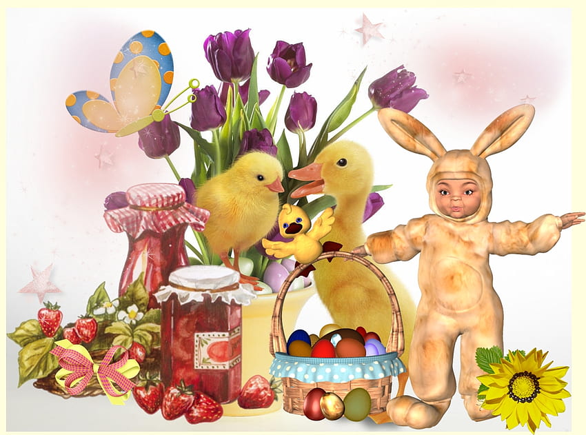 Wielkanoc, królik, kaczka, wiosna Tapeta HD