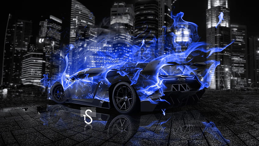 Galeria supersamochodów: Lamborghini Veneno Neon Blue, Blue Fire Lamborghini Tapeta HD