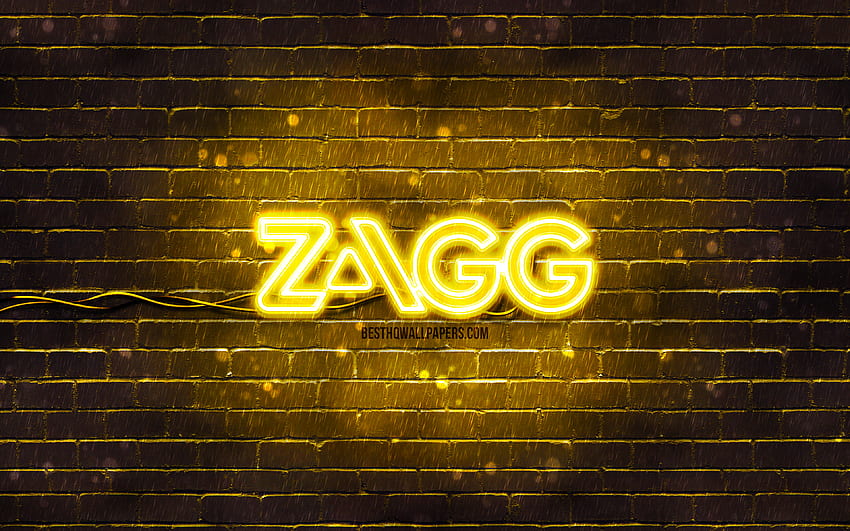 Zagg yellow logo, , yellow brickwall, Zagg logo, brands, Zagg neon logo, Zagg HD wallpaper