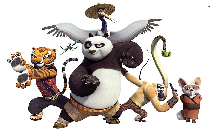 Kung Fu Panda, Po, Macaco, Tigresa, Mestre Shifu, Víbora, Garça. Fundo papel de parede HD