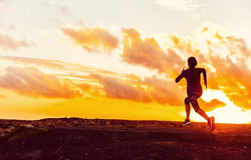 sunset, fitness, running, jogging HD wallpaper