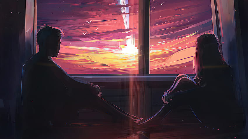 Last Light Of The Day Couple Sitting , Artist, , , Background, and , Lofi Couple HD wallpaper