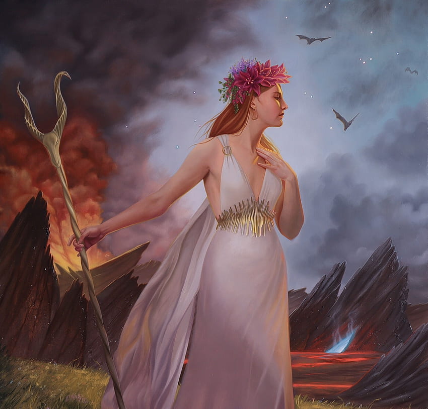 Persephone, girl, goddess, iryna khymych, fantasy, art HD wallpaper