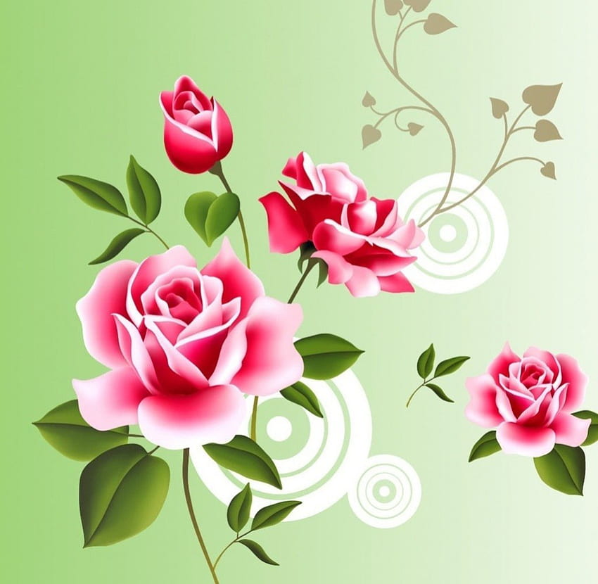 Charming Pink Roses กุหลาบสีชมพู ศิลปะ ลวดลายสวยงาม วอลล์เปเปอร์ HD