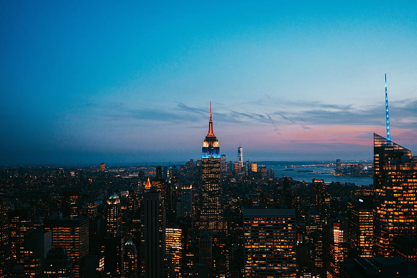 New york, gedung pencakar langit, malam, kota, bangunan, gedung negara kekaisaran Wallpaper HD