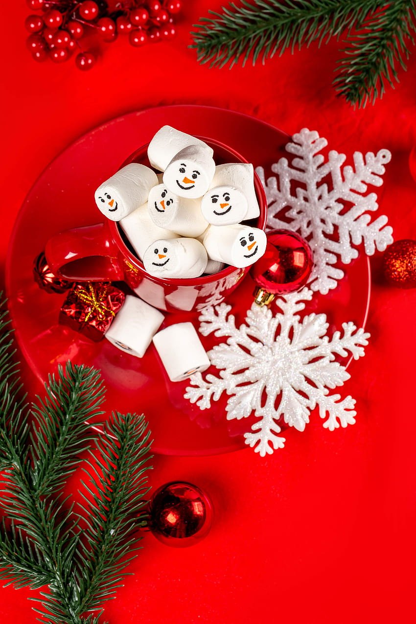 Holidays, Snowflakes, Cup, Christmas, Branches, Balls, Mug, Marshmallow, Zephyr HD phone wallpaper