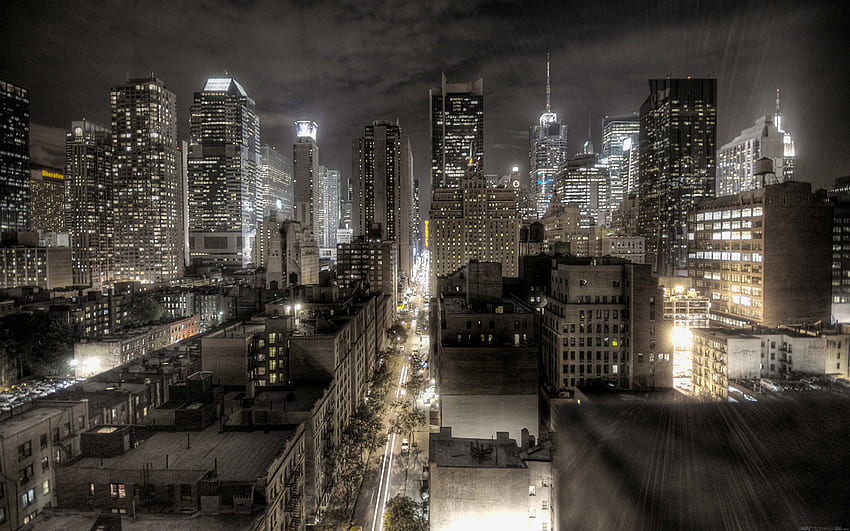 นิวยอร์กยามค่ำคืน . ดูแล็ปท็อปทิวทัศน์ของเมือง นิวยอร์ก สหรัฐอเมริกา วอลล์เปเปอร์ HD