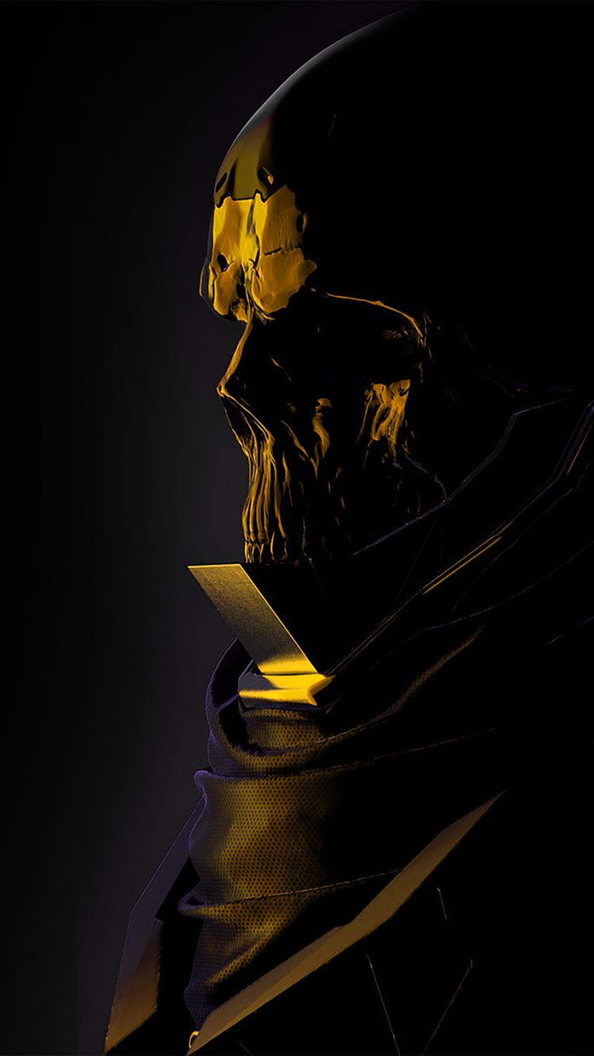 iphone 6 。 mario stabile 奇妙な暗いイラスト アート スカル ゴールド、ブラック、ゴールド 6 プラス HD電話の壁紙