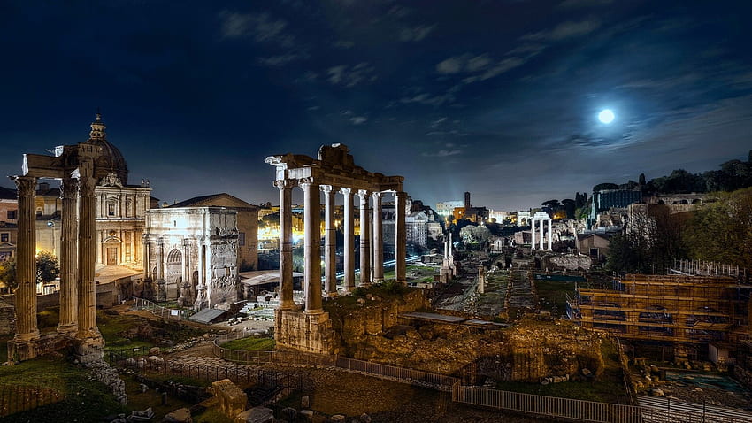 Vollmond über dem Forum Romanum, Rom, Italien. Windows 10 SpotLight, Rom-Italien HD-Hintergrundbild