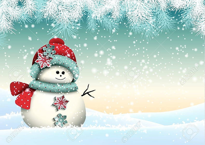 Сладък снежен човек, зима, снежен човек, сняг, шапка, сладък HD тапет