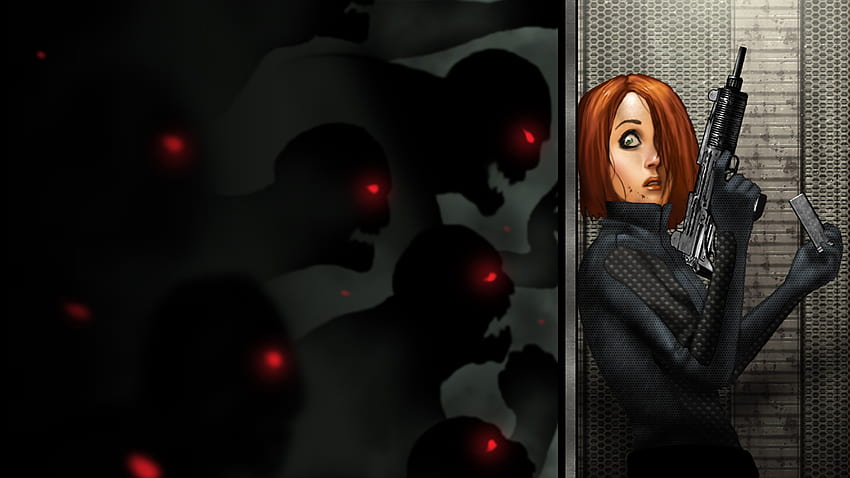 Zombie Rudowłosa dziewczyna Karabin szturmowy przestraszyć Fantasy Tapeta HD
