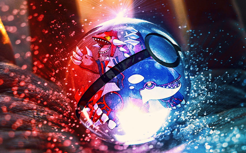 Groudon, Pokémon, Kyogre, PokeBall & Background, Kyogre vs Groudon HD wallpaper