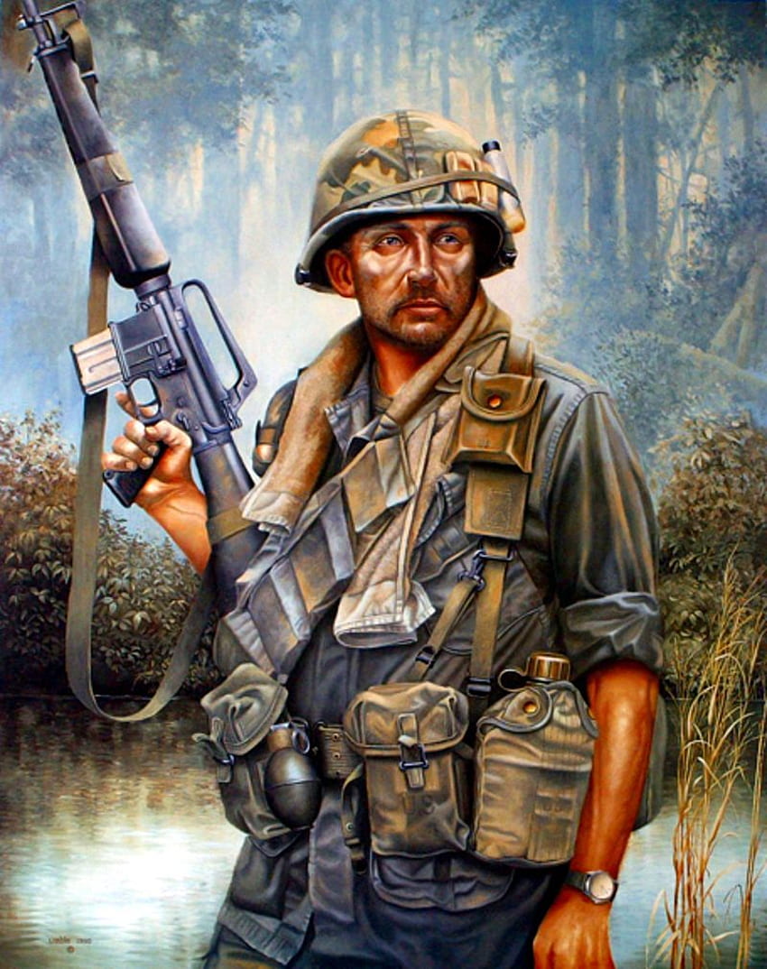 Американски войник във Виетнам. Виетнамско изкуство, Военно изкуство, Военно изкуство HD тапет за телефон