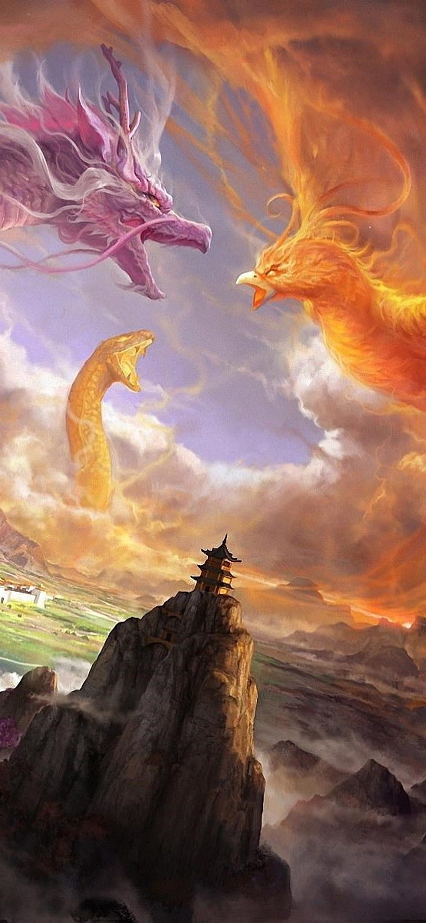 Phoenix Dragon Snake Digital Art iPhone XS, iPhone HD phone wallpaper