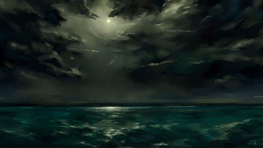 구름 밤 바다 폭풍 /. 어두운 풍경, 폭풍, 바다, 바다 예술 HD 월페이퍼