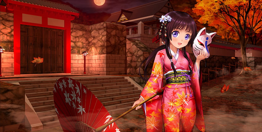 anime ragazze abbigliamento tradizionale kimono personaggi originali, Anime Girl Yukata Sfondo HD