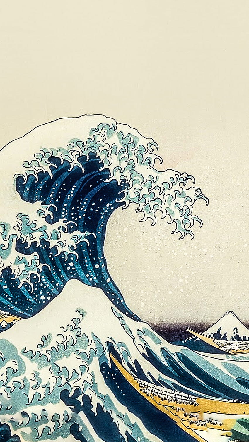 Olas japonesas, Pintura de olas fondo de pantalla del teléfono