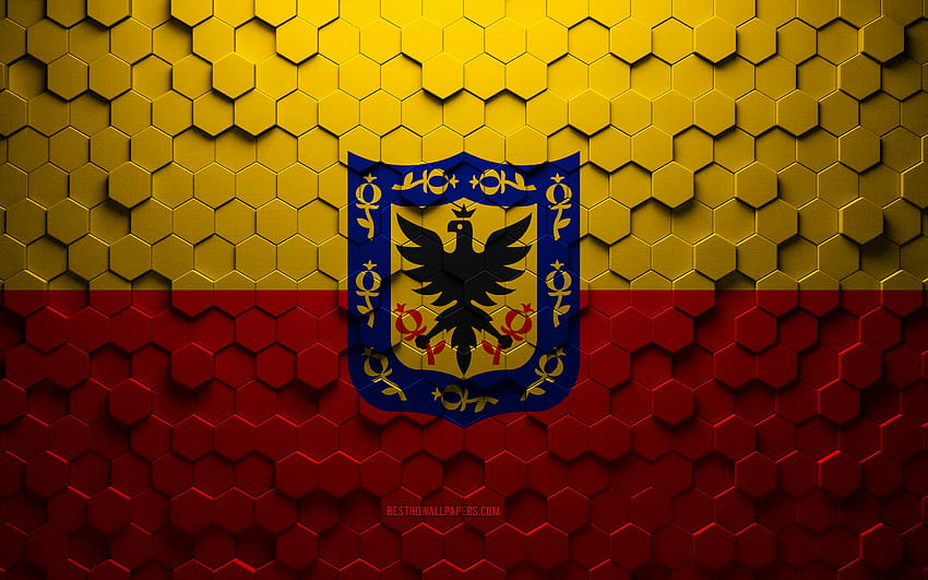 Bandera de Bogotá, arte de panal, bandera de hexágonos de Bogotá, arte de hexágonos 3d de Bogotá, bandera de Bogotá fondo de pantalla