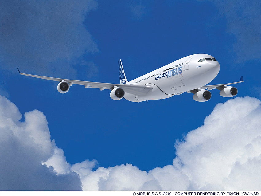 A340 firmy Airbus używany do testowania systemu wykrywania pyłu wulkanicznego — samolot komercyjny Tapeta HD