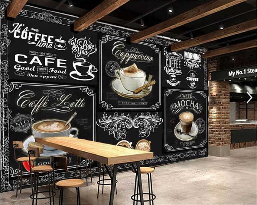 Personalizado Retro pintado a mano pizarra café catering 3D cafetería restaurante decoración de mural Beibehang. . -AliExpress. Murales personalizados, tiendas, Mural fondo de pantalla