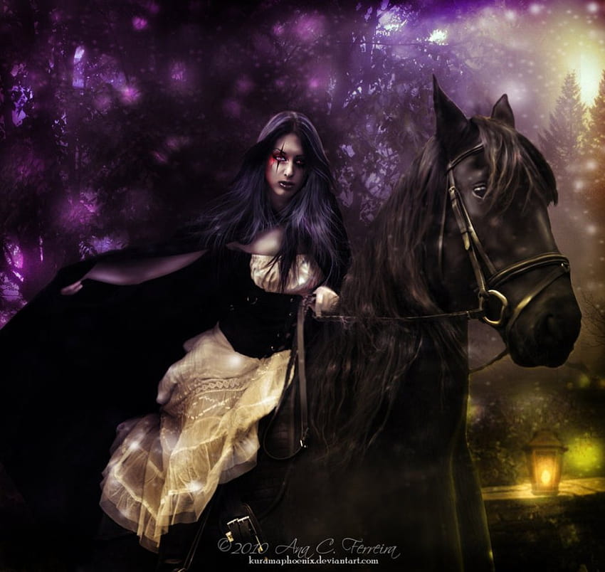 In The still of the Night, night, lady, horse, fantasy, dark HD ...
