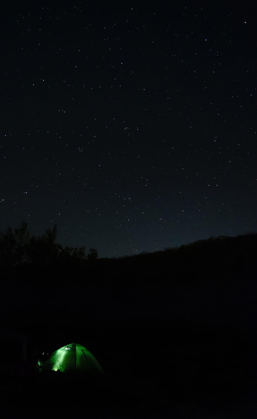 Notte, cielo stellato, oscurità, tenda, campeggio, campeggio Sfondo del telefono HD