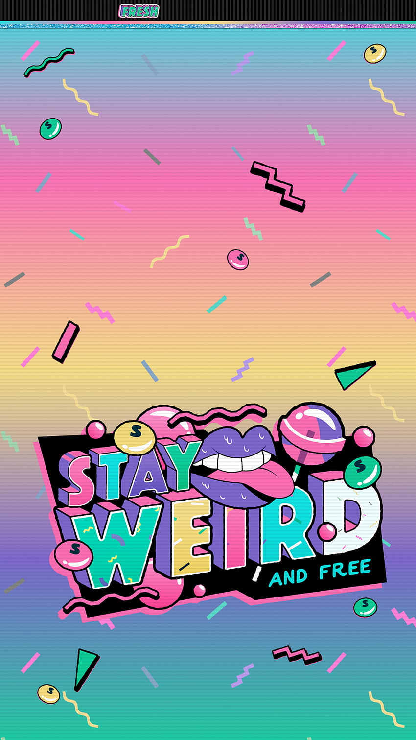 Stay Weird (keyboard dibuat untuk iOS FancyKey App) - Kreasi iScreen Tee. Poster desain grafis, desain grafis 90-an, desain logo permainan wallpaper ponsel HD