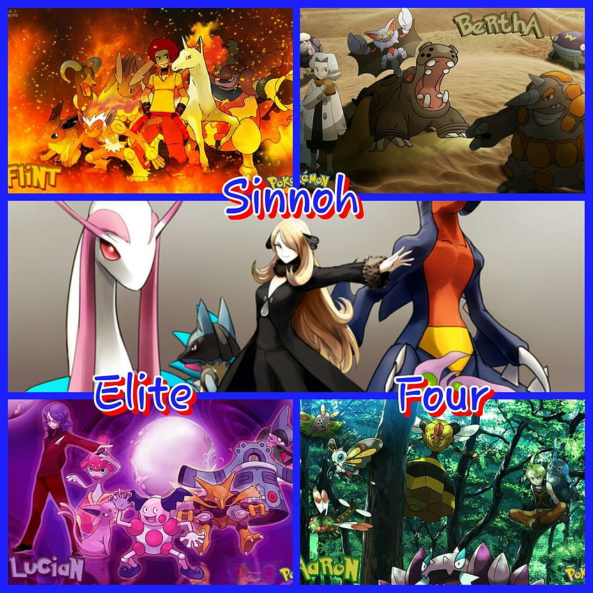 Die Sinnoh Elite Four von Aaron, Bertha, Flint und Lucian! Genießen! : Netz/ . Pokemon, Pokemon-Trainer, Gitter HD-Handy-Hintergrundbild