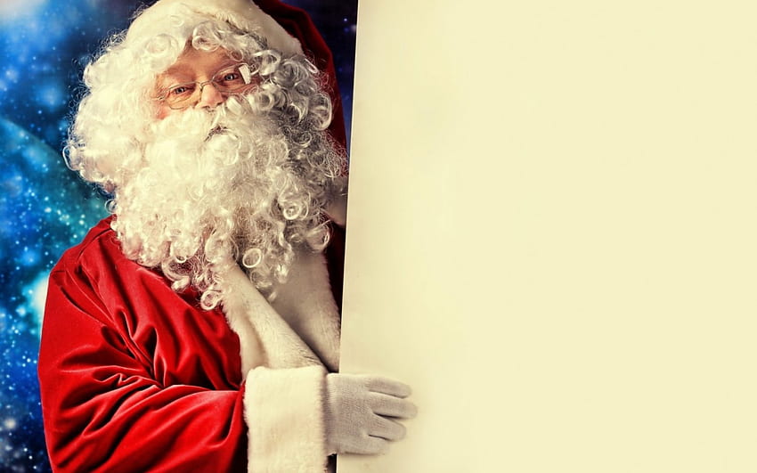 Santa Claus, blue, white, old man, craciun, christmas, red, card, santa HD wallpaper