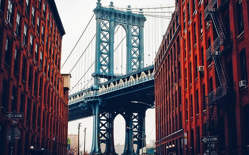 Brooklyn Bridge, New York, winter, Manhattan HD wallpaper