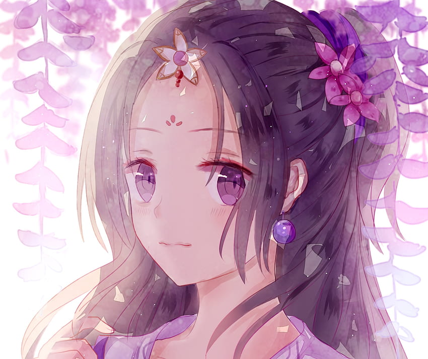 Beautiful, anime girl, purple eyes, cutie HD wallpaper