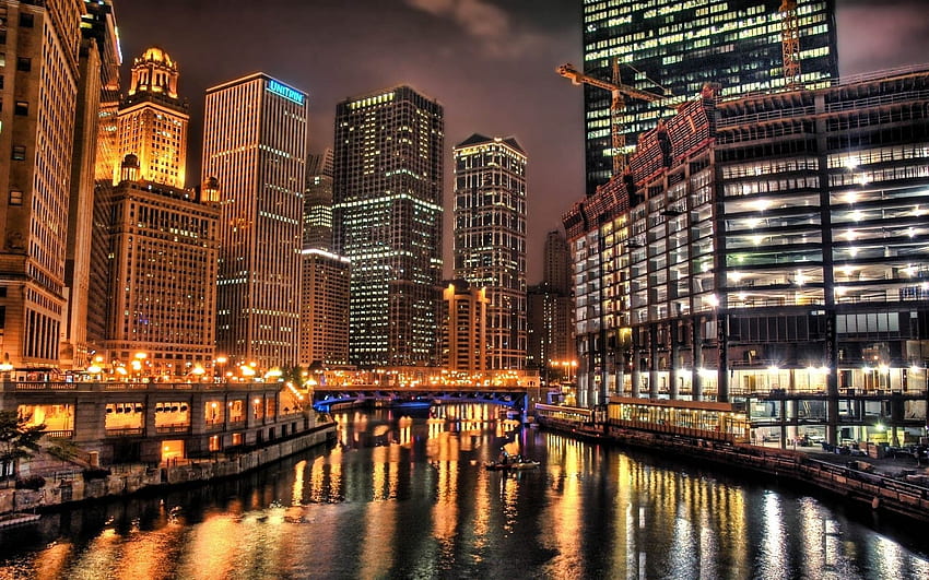 Chicago Skyline, Chicago at Night HD wallpaper