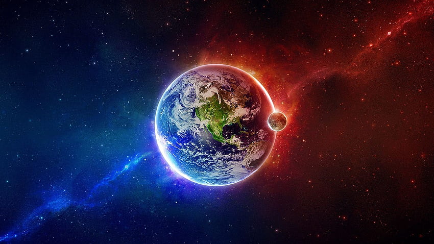 earth, planet, blue, orange, elements, balance 16:9 background, 1600X900 Earth HD wallpaper