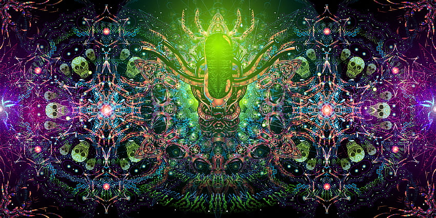Alien Enlightenment Colorful UV Dark Tapestry Arte fluorescente psichedelica Sfondo HD