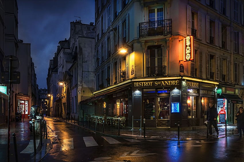 Paris France Street Night Street menerangi Gedung Kota Wallpaper HD