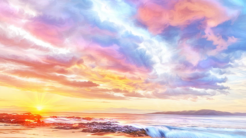 Calm Before The Storm, Sunset Watercolor HD wallpaper