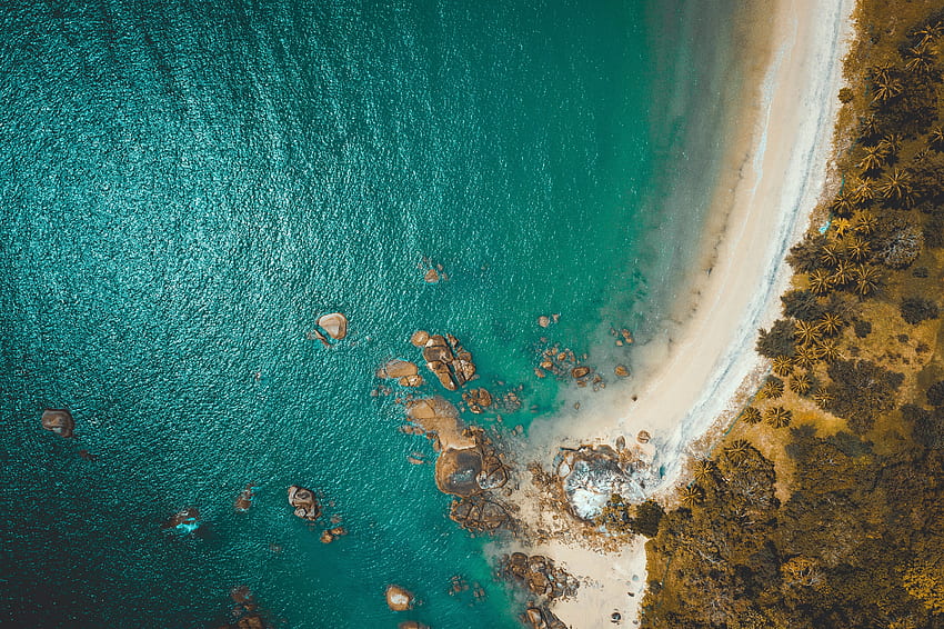 Natura, mare, spiaggia, rocce, vista dall'alto, costa Sfondo HD