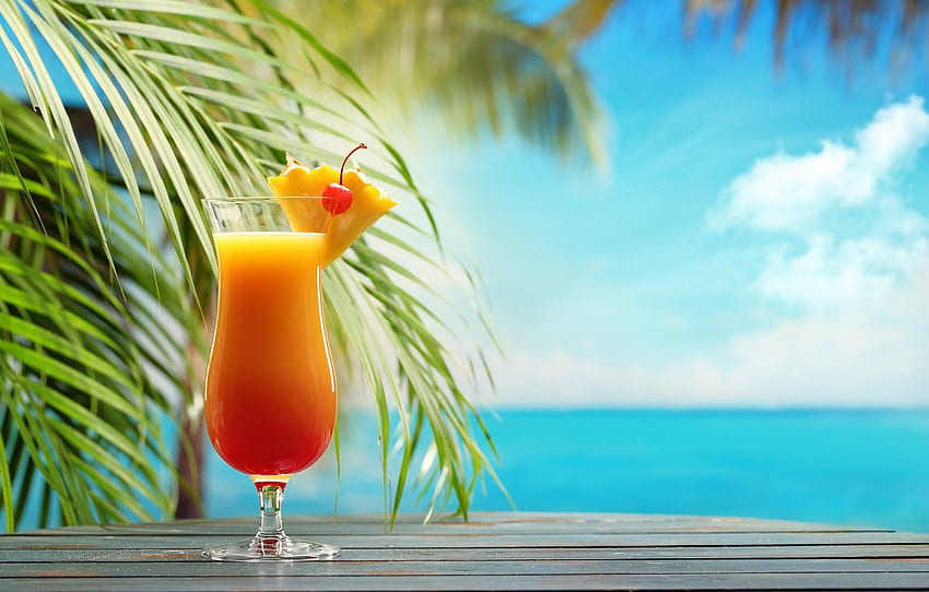 sea, beach, cocktail, summer, fruit, beach, fresh, sea, fruit, paradise, drink, cocktail, tropical for , section еда - HD wallpaper