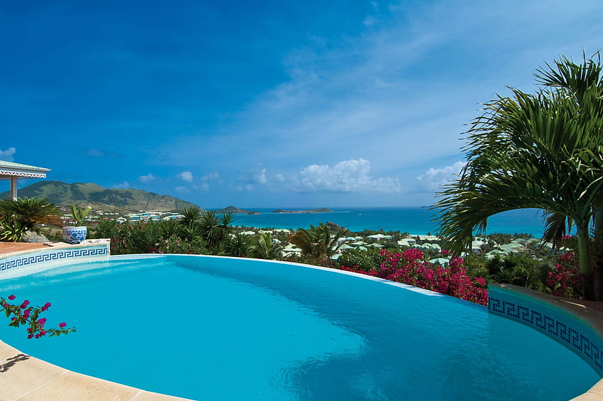 Beautiful Blue Pool, azul, natação, ilha, mar, tropical, blues, exótico, paraíso, jacuzzi, aqua, vista, spa, piscina, água, ilhas, oceano papel de parede HD